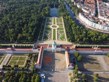 High angle view of buildings in city