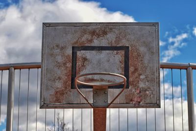 Low angle view of basketball hoop against sky