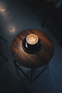 High angle view of coffee cup on table