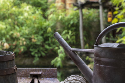 Close-up of metal structure in garden