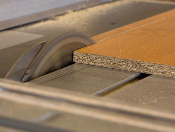 Close-up of wood on circular saw