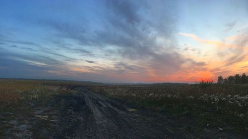 Scenic view of field against sky during sunset