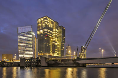 Rotterdam buildings and bridge in the blue hour