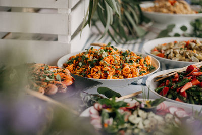 High angle view of vegetables on table