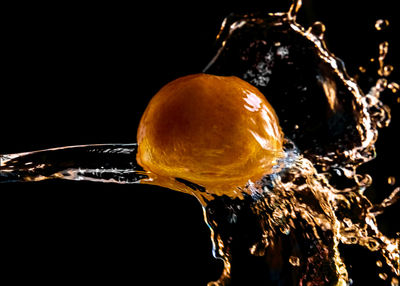 Close-up of orange fruit against black background