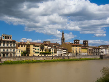 Buildings against cloudy sky
