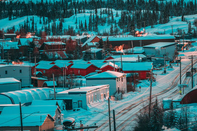 High angle view of buildings in city