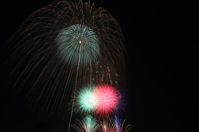 Low angle view of firework display at night