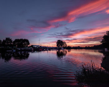 Scenic view of lake against sky during sunset