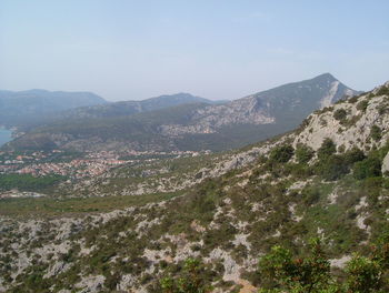 Scenic view of mountains against clear sky