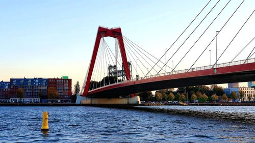 View of suspension bridge over river