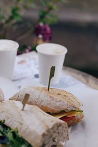 Close-up of breakfast served on table