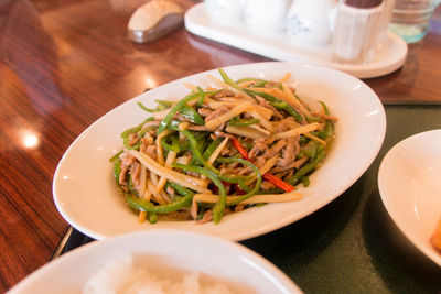 Close-up of meal served on table