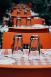 Glasses on table at cafe