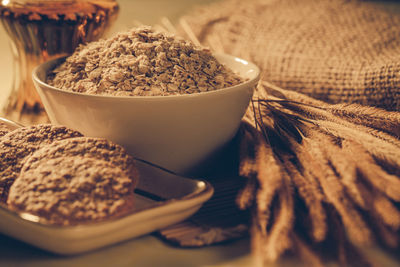 Close-up of breakfast on table