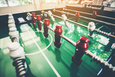 High angle view of people relaxing on table