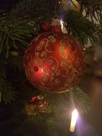 Close-up of illuminated christmas tree at night