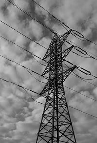 Low angle view of electricity pylon against sky