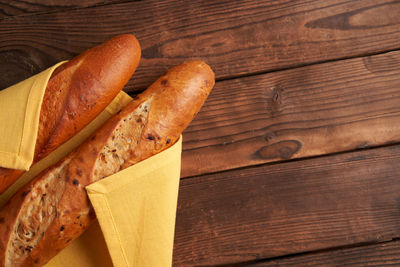 High angle view of bread on table