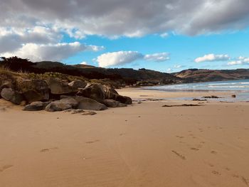 Scenic view of beach against sky