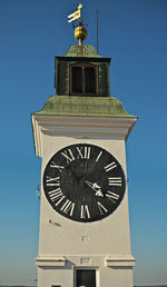 Low angle view of clock tower against clear sky