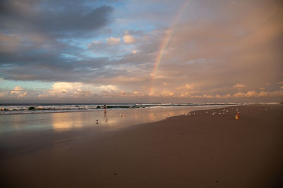 Scenic view of beach against sky during sunset