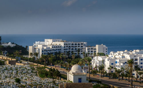 High angle view of buildings in monastir city