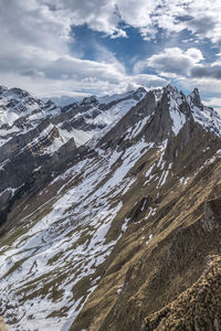 Scenic view of snowcapped mountains against sky