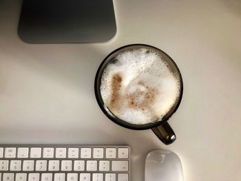 Directly above shot of coffee cup on table