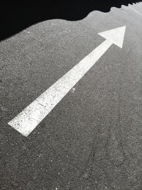 High angle view of arrow symbol on road