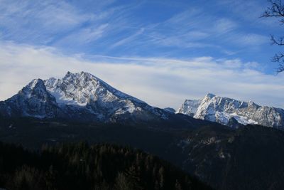 Scenic view of snowcapped mountains against sky