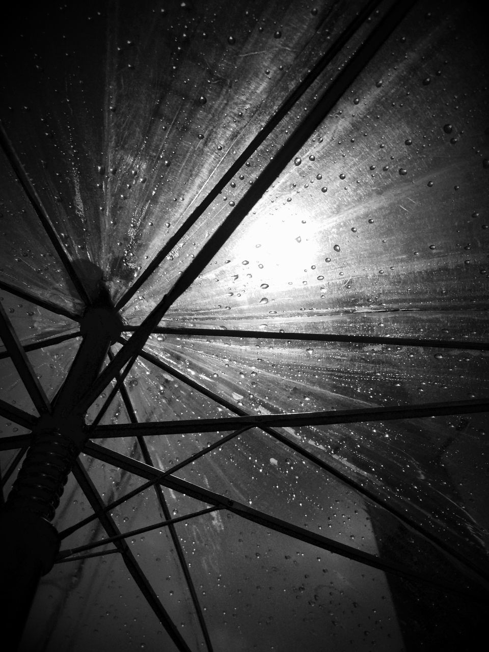 night, low angle view, indoors, ceiling, backgrounds, sky, pattern, illuminated, full frame, wet, no people, rain, nature, built structure, weather, glass - material, abstract, architecture, dark