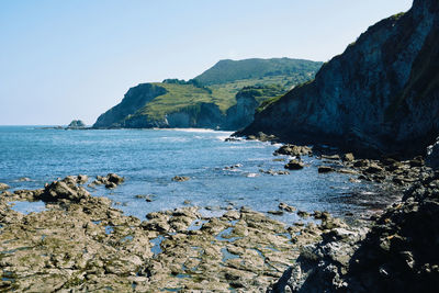 Scenic view of sea against clear sky