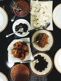 High angle view of meal served on table