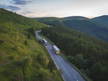 High angle view of mountain road against sky