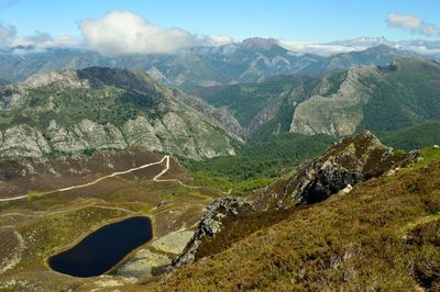 Central area of cantabric range from the top of cascayon peak. ubales lake. asturias, spain.