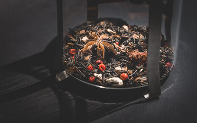 High angle view of fruits on table