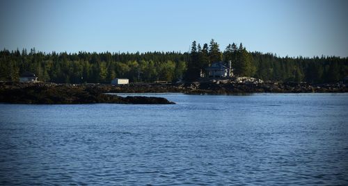 Scenic view of lake against clear sky