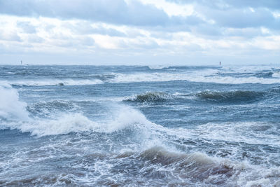 Thunder storm waves crashing on the beach