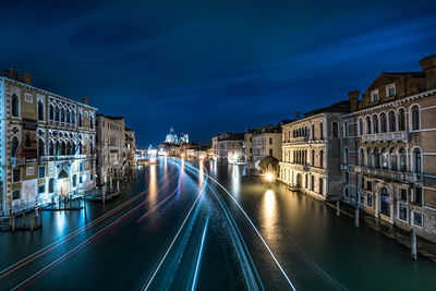 Illuminated buildings in city