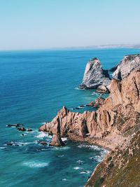 Scenic view of sea against clear sky