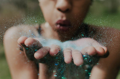 Close-up of wet hand