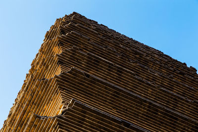 Low angle view of building against clear blue sky