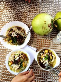 High angle view of food on table