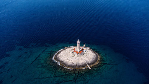 High angle view of ship on sea