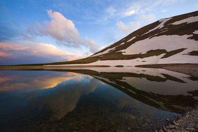 Alpine mountain lake landscape, colorful nature view, georgian lake, travel destination