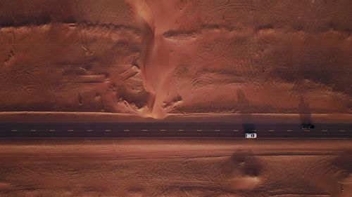 Aerial view of desert road