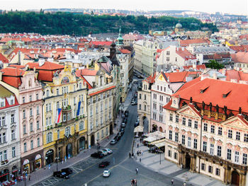 High angle view of buildings in city