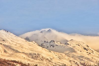 Scenic view of snowcapped mountains against sky