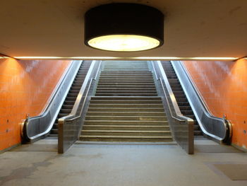 Interior of illuminated subway station